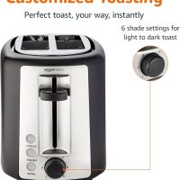 Amazon Basics 2 Slice Toaster, With 6 Browning Settings, Extra Wide Slots For Bagels and Special Breads, Removable Easy-to-Clean Crumb Tray, Cancel/Defrost/Bagel Buttons, 900W, Black & Silver - Image 2