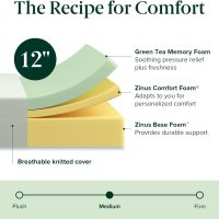 ZINUS 12 Inch Queen Green Tea Memory Foam Mattress [New Version], Fiberglass free, Medium Firm Feel, Zoned Pressure Relief, Certified Safe Foams & Fabric, Mattress in A Box - Image 8