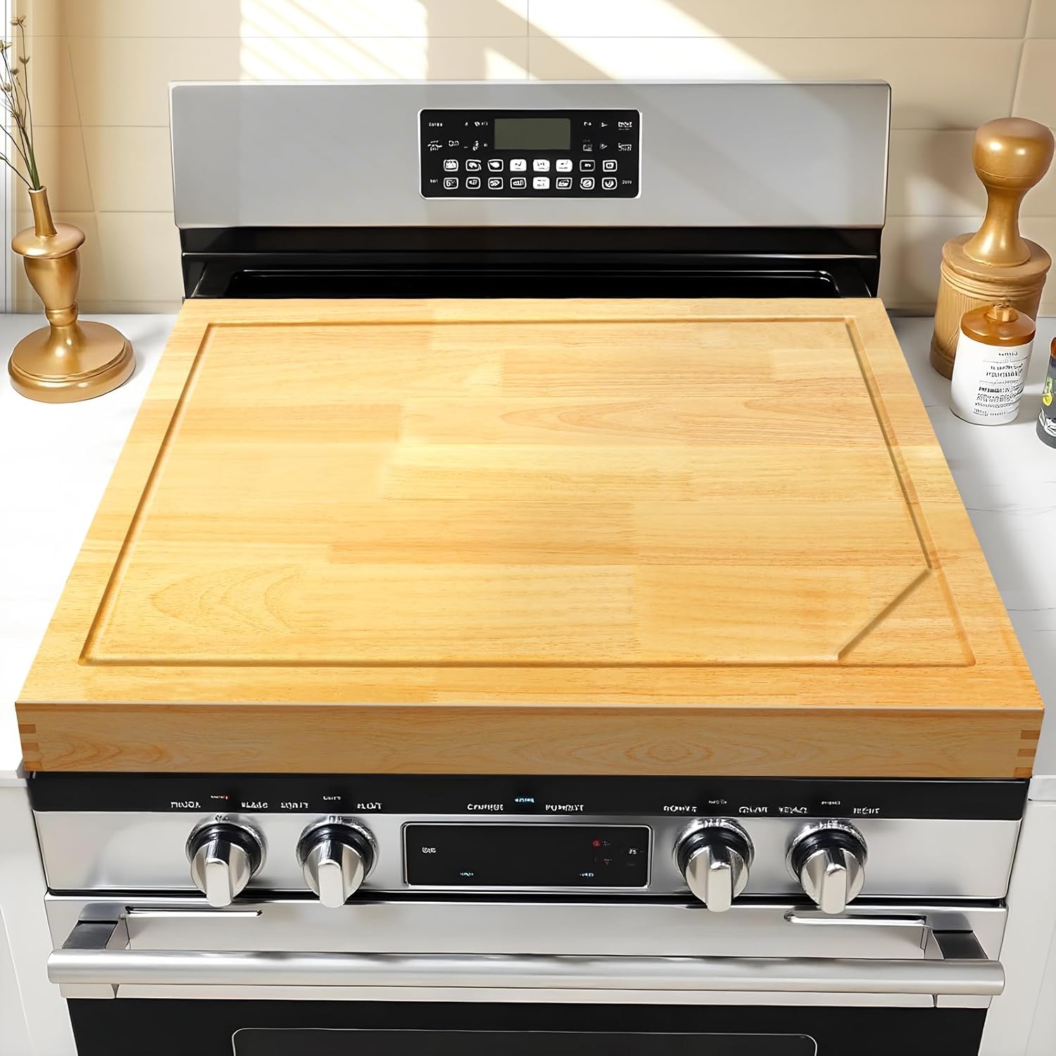 4 In 1 Noodle Board Stove Cover Lightweight Cutting Board Wood Stove Top Covers for Electric Stove, Glass Gas Stove Cover for Gas Burners – 30″ x 22″