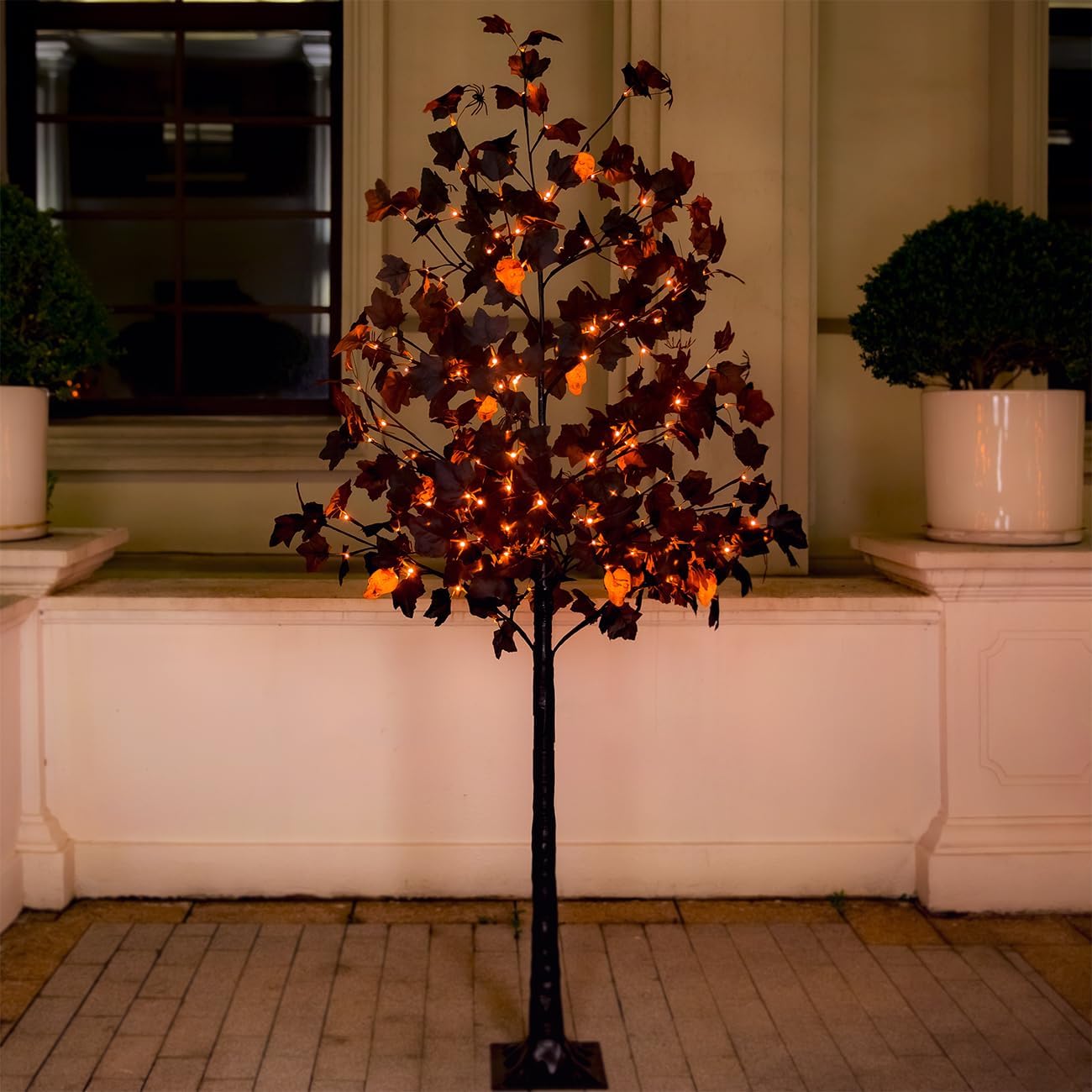 6ft Black Maple Halloween Tree with LED Skull Lights & Spiders – Indoor/Outdoor Waterproof Decor – 160 Bulbs, Dimmable Timer, 16ft Cord