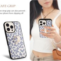 Compatible with iPhone 16 Pro Max Case with Finger Hand Strap Kickstand, Trendy Cool Leopard Cheetah Print Phone Case for Women Men, Full Camera Protection Shockproof Protective Cover, White - Image 3