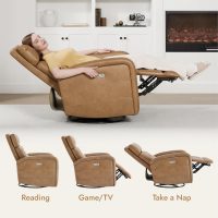 Watson & Whitely Swivel Power Recliner Glider Rocker, Small Recliner with Charging Port for Living Room, Faux Leather in Camel - Image 9