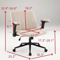 VINGLI Criss Cross Chair with Adjustable Flip-Up Arms,Cross Legged Chair with Wheels,Extra Wide Office Chair,Desk Chair for Home Office,Vanity,Bedroom, Apartment,Starry Chenille,Khaki - Image 2