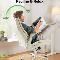 Marsail Executive Office Chair with Flip-up Armrests,PU Leather Ergonomic Desk Chair Height-Adjustable Swivel Rolling Computer Desk Chair (White) - Image 5