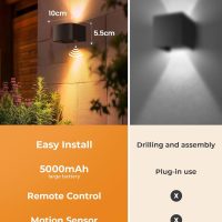 FULEN Motion Sensor Wall Light with Remote Control 3 Colors Wireless Wall Lamp LED Indoor Up and Down Wall Sconce 5000mAh Rechargeable Battery Powered Wall Lamps Brightness Adjustable, Black 2 Pack - Image 8