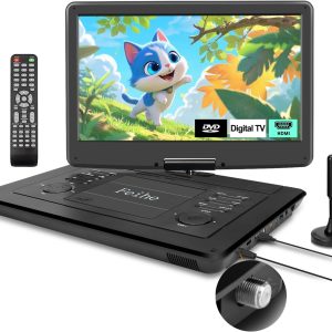 17.9" Portable DVD Player Built in TV with 15.6" Large HD Swivel Screen, ATSC Tuner, Built-in Battery, High Volume Speakers, Support HDMI/USB/AV/Sync TV and Multiple Formats