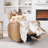 Watson & Whitely Swivel Power Recliner Glider Rocker, Small Recliner with Charging Port for Living Room, Faux Leather in Camel - Image 2