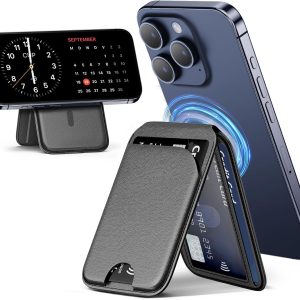 Mag-Safe Wallet Magnetic Wallet for Phone Lightweight Magnetic Phone Pouch Stand Adjustable Leather Mag-Safe Card Holder for iPhone 16/15/14/13/12 Series, Not for iPhone 13/12 Mini (Black)