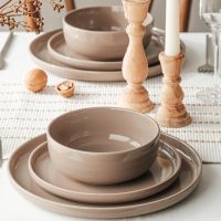 Famiware Milkyway Plates and Bowls Set, 12 Pieces Dinnerware Sets, Dishes Set for 4, Cinnamon Brown - Image 3