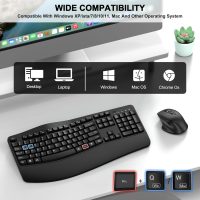 Wireless Keyboard and Mouse Combo, 2.4G Full Size Wave Keys Ergonomic Keyboard with Wrist Rest and 3-Level DPI Adjustable Wireless Ergonomic Mouse for Windows, Mac OS Desktop/Laptop/PC(Black) - Image 7