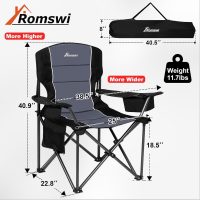 Romswi Oversized Camping Chairs,Heavy Duty Support 500 LBS,Padded Back & Arm Sport Chairs, Cup Holder Cooler Bag, Collapsible Folding Chairs for Outdoor, Fishing & Garden, Black,2-Pack - Image 2