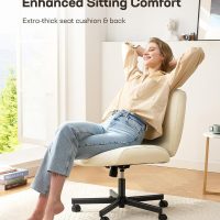 Marsail Criss Cross Chair with Wheels, Wide Mid-Back Comfy Armless Office Chair, Scratch-Resistant PVC Leather Cross Legged Desk Chair, Height Adjustable Vanity Computer Desk for Home Office - Image 6