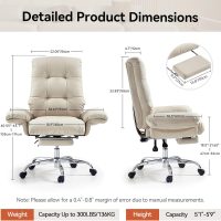 EMIAH Office Chair with Foot Rest Criss Cross Chair with Wheels and Flip-up Arms Reclining Desk Chair Comfy Wide Seat PU Leather Rolling Computer Home Office Chair (Beige) - Image 3