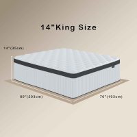 King Mattress, 14 Inch Innerspring Hybrid Mattress in a Box with Gel Memory Foam, Individually Wrapped Encased Coil Pocket Spring Mattresses, Pressure Relief, Medium Firm Support,76"*80"*14" - Image 2