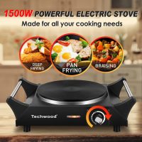 Hot Plate, Techwood Electric Stove for Cooking, 1500W Countertop Single Burner with Adjustable Temperature and Handles, 7.3” Cooktop for RV/Home/Camp, Compatible for All Cookwares Black - Image 2