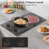 2 Burner Electric Cooktop - 110v Countertop and Built-in Electric Stove 2000W, 12 Inch Ceramic Stove with Residual Heat Indicator, Over-Temperature Protection, Knob Control, 110-120V Plug in - Image 3