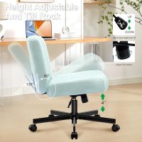 Criss Cross Chair with Wheels,Thick Padded Fabric Cross Legged Office Desk Chair with Pocket Springs Cushion,Dual-Purpose Base,Wide Adjustable Computer Home Office Vanity Chair,Mint Green - Image 7