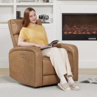 Watson & Whitely Swivel Power Recliner Glider Rocker, Small Recliner with Charging Port for Living Room, Faux Leather in Camel - Image 4