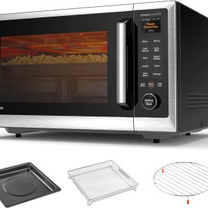 TOSHIBA ML2-STC13SAIT(SS) Air Fryer Combo Countertop Microwave Ovenwith 2.4-Inch Color Screen, Origin Inverter Technology, Smart Sensor, Compatible with Alexa, 1100W, 1.3 Cu.Ft, Silver