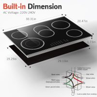 30 Inch Electric Cooktop, 5 Burner Electric Stove Top Touch Control, 8400W Built-in Ceramic Stovetop Burner 30" with Expandable Zone, Child Lock, Timer, Overheat Alert, 220-240v Hardwired - Image 8