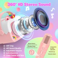Mini Karaoke Machine for Kids Girls: Unicorn Portable Bluetooth Speakers with 2 Wireless Mic Birthday Gifts for 5 6 7 8 9 10 11 Years Teens Toys for Girls Age 4-6 7 8 9 Years Old Girl Gifts Pink - Image 3