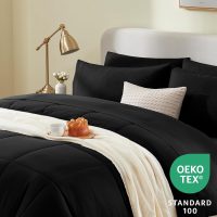CozyLux Queen Comforter Set Black, 7 Pieces Bed in a Bag, Black Comforter Queen Size, All Season Bedding Sets with Stitch Quilted Comforter, Flat Sheet, Fitted Sheet, Pillowcases - Image 3