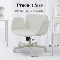 Office Chair, Criss Cross Chair with Wheels & Adjustable Armrests, PU Leather Vanity Desk Chairs for Home, Office, Bed Room(White) - Image 2