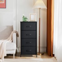 Sweetcrispy Nightstand Small Bedroom Dresser with 4 Fabric Drawers, Bed Side Furniture End Table, Wooden Top Cabinet Night Stand Dresser for Closet, Entryway, Dorm, Black - Image 7