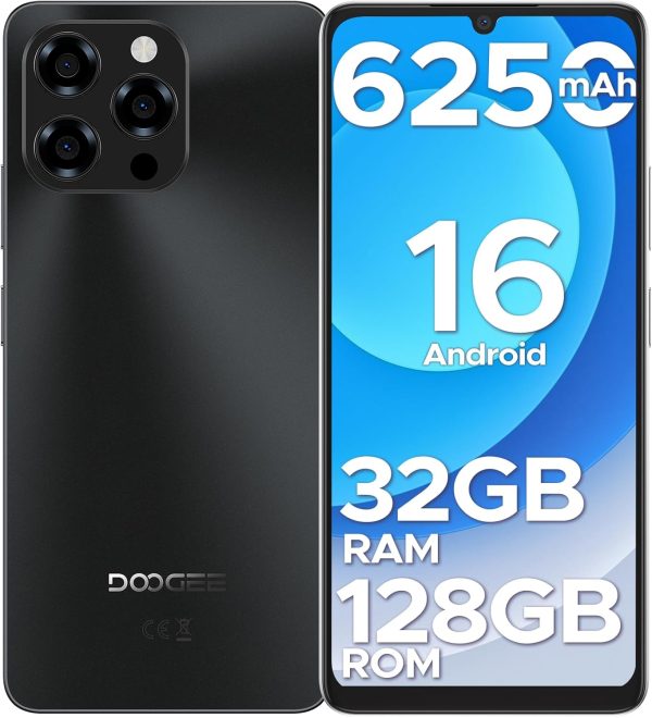 DOOGEE Note 58 Android 16 Unlocked Phones, 32GB+128GB/2TB Expand Cell Phone, 6.6''HD+90Hz Dispaly, 6250mah Battery, 4G Dual Sim Unlocked Smartphone, Widevine L1/NFC/OTG/Face Unlock