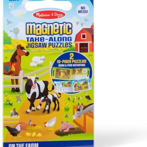 Melissa & Doug Take-Along Magnetic Jigsaw Puzzles Travel Toy On the Farm (2 15-Piece Puzzles) - FSC Certified