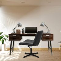 Criss Cross Chair | Swivel Vanity Chair | Cross Legged Office Desk Chair | Armless Desk Reading Chair | Height Adjustable Accent Chair for Home Office,Black - Image 7