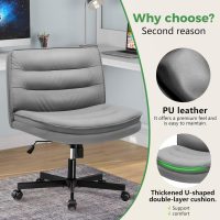 GTRACING Criss Cross Legged Office Chair with Wheels, Extra Wide Armless Comfy Desk Chair for Home Bedroom, 2 Layer Cushion Large Seat & Back Support X-Legged Chair, Gray PU Leather Adjustable Height - Image 7