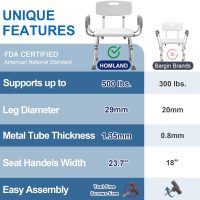 Shower Chair for Inside Shower with Arms and Back, 500 lbs Heavy Duty Shower Seat for Bathtub, Height Adjustable Safety Bath Seat for Elderly, Adults, Handicap and Disabled - Image 6