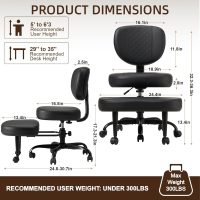 Cross Legged Office Chair with Wheels, Criss Cross Desk Chair with Leg Rest, Meditation Chair Yoga, 360°Rotating Footrest Kneeling Chair, Adjustable ADHD Chair Black - Image 2