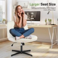 Criss Cross Chair, Cross Legged Office Chair, Wide Comfty Desk Chair, No Wheels Armless Computer Task Chair, Swivel Teddy Fabric Vanity Home Chair, Height Adjustable - Image 3