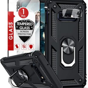 LeYi for Galaxy S10E-Phone Case: Samsung Galaxy S10E Case with Glass Screen Protector Camera Lens Protector, Heavy Duty Magnetic Ring Holder Stand Android Unlocked Cover Funda para SM-G970U, Black