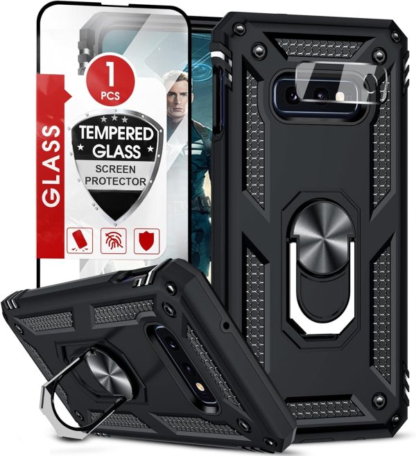 LeYi for Galaxy S10E-Phone Case: Samsung Galaxy S10E Case with Glass Screen Protector Camera Lens Protector, Heavy Duty Magnetic Ring Holder Stand Android Unlocked Cover Funda para SM-G970U, Black