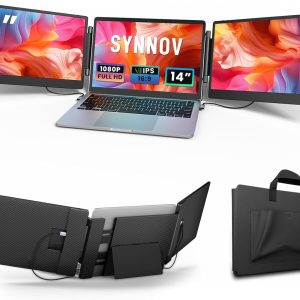 Laptop Screen Extender, 14" FHD 1080P Triple Portable Monitor for 13"-16.5" Laptop with Stand, Dual Monitors Built-in Speakers, Plug & Play, Monitor Extender for MacOS/Wins/Chrome/Dex