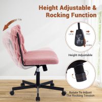 GarveeHome Criss Cross Chair with Wheels, Wide Seat Home Office Desk Chair, Armless Makeup Vanity Chair, Modern Cross Legged Swivel Comfy Chair, Computer Task Chair for Home Office, Pink - Image 5