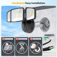 Onforu 60W Flood Lights Outdoor, 6000LM Brightness Security Lights Switch Controlled, 3 Adjustable Heads, IP65 Waterproof, 6500K Wall Mount Exterior LED Flood Light - Image 5