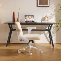 VINGLI Criss Cross Chair with Adjustable Flip-Up Arms,Cross Legged Chair with Wheels, Extra Wide Office Chair,Cozy Desk Chair for Home Office, Vanity, Apartment,Chenille Velvet,Beige - Image 8