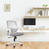 NEO Chair Office Desk Ergonomic Mesh Computer Chair with Lumbar Support Adjustable Height Swivel Rolling Wheels Comfy Mid Back Task Chair for Home Bedroom Vanity Study (Grey) - Image 7
