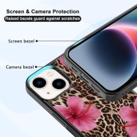 Cute Pink Hibiscus Flowers Leopard Cheetah Print Aesthetic Phone Case for iPhone 14 & iPhone 13 Case for Women Girls -6.1Inch - Image 4