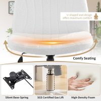 Karl home Criss Cross Chair Armless Desk Chair with Wheels Cross Legged Office SwivelChair Wide Adjustable Comfy Padded Vanity Chair with Dual Purpose Base, Teddy Fleece White - Image 6