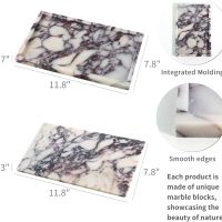 Real Luxurious Natural Marble Vanity Tray Genuine Marble Storage Tray for Home Decor Stone Tray for Bathroom/Kitchen/Vanity/Dresser Non-Resin/Non-Ceramic/Viola Tablet Set - Image 2