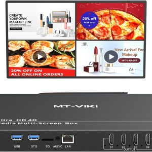 MT-VIKI Advertise TV Box Streaming Media Player 4K, HDMI USB 3.0 OTG TF Card 3.5mm Audio Port Android 11 LAN Network WiFi Bluetooth Support