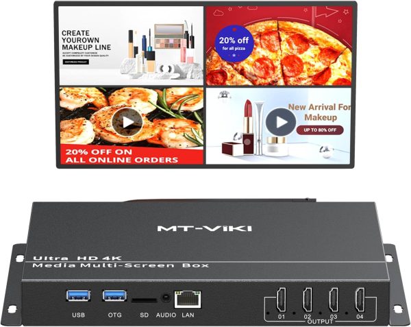 MT-VIKI Advertise TV Box Streaming Media Player 4K, HDMI USB 3.0 OTG TF Card 3.5mm Audio Port Android 11 LAN Network WiFi Bluetooth Support