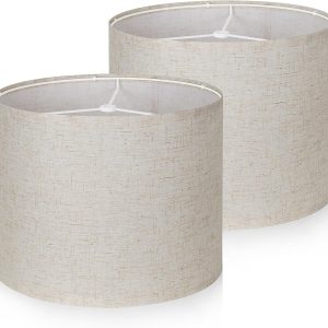 Lamp Shade Set of 2,Drum Lampshades,Medium Lampshades Linen Fabric 13" Top x 13" Bottom x 10" High,Beige Light Shade Natural Linen Hand Crafted,Easy Assembly, for Table, Floor,Wall Lamps