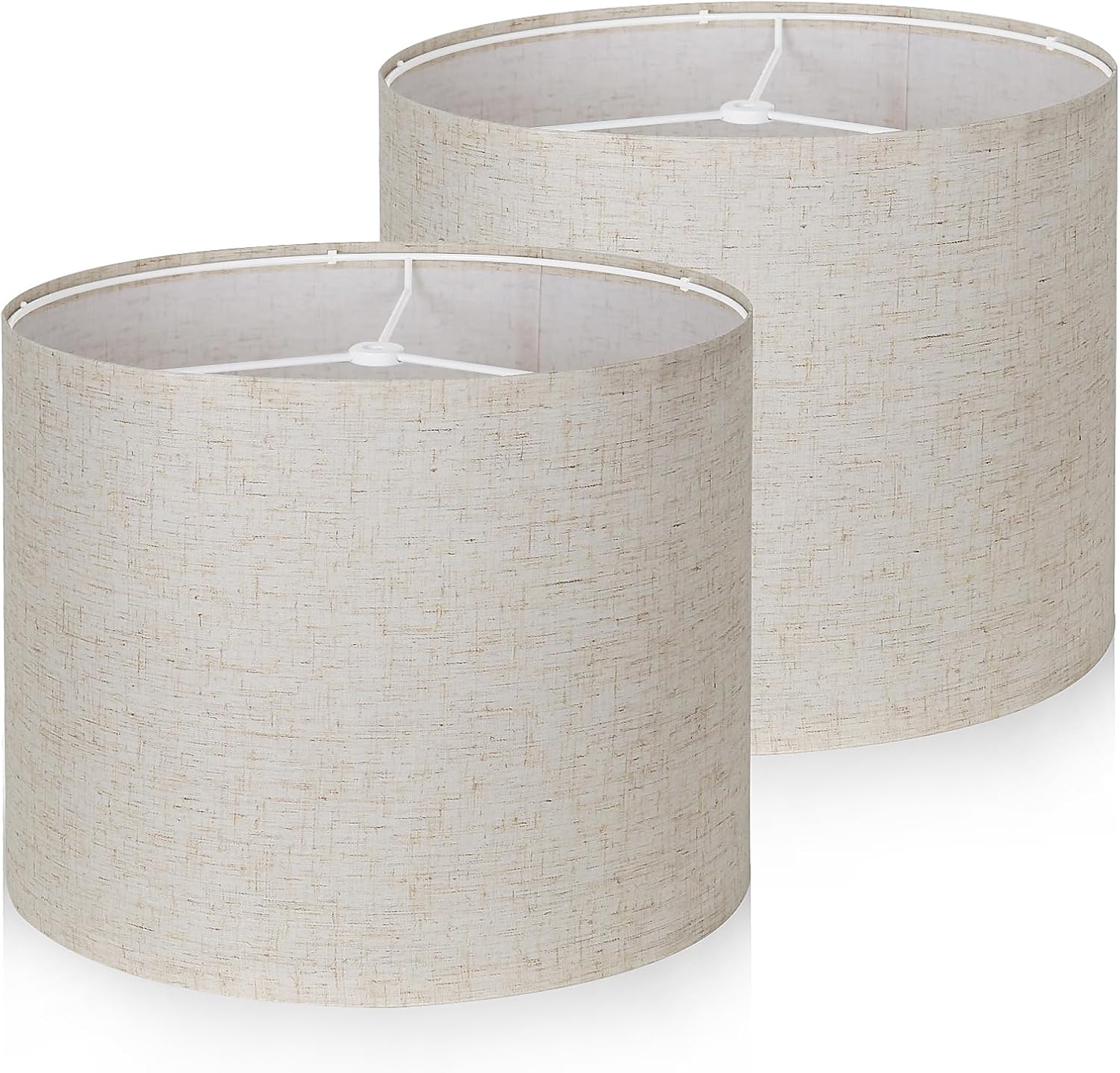 Lamp Shade Set of 2,Drum Lampshades,Medium Lampshades Linen Fabric 13″ Top x 13″ Bottom x 10″ High,Beige Light Shade Natural Linen Hand Crafted,Easy Assembly, for Table, Floor,Wall Lamps