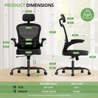 Office Chair Ergonomic Desk Chair, 330LBS Capacity, High Back Computer Chair for Long Hours Comfortable, Rolling Swivel Executive Task Chair for Home Office with Flip-up Armrests, Black - Image 2